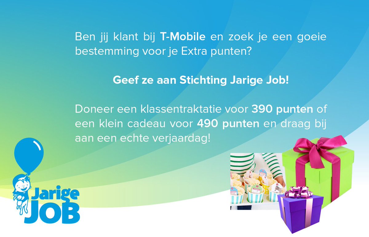 Bedankt alvast ⁦@TMobile_NL⁩ klanten! 💙#tmobile #jarigejob #doegoed #traktatie #cadeau