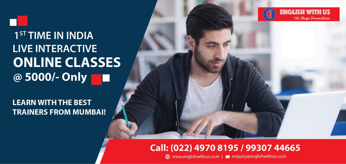 EnglishWithUs1's tweet photo. 1st Time in India live interactive online classes @5000/- only.
Learn with the best trainers from Mumbai
Call us: 022 49708195 / 9930744665
Or Visit our website https://t.co/xBh62YxGtP
#EnglishWithUs #SpeakEnglishFluently #SpokenEnglish #SpeakEnglish #BasicEnglisCourses #Advanced https://t.co/9qm5TwZ53n