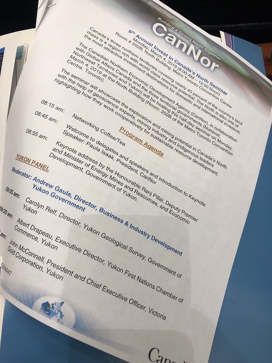 InvestYukon's tweet photo. Staring the morning off at the 6th Annual Invest In Canada’s North Seminar Room #202B, North Building, MTCC. @RanjPillai1 will be Keynote at 8:55. https://t.co/eaowOYJh9J