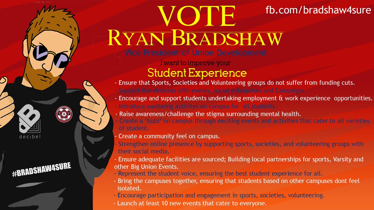 📣Voting is Now Open - Vote for 
#BRADSHAW4SURE 

Polling stations: Learning Hub/ Avenue Campus. 
Online: northamptonunion.com/elections