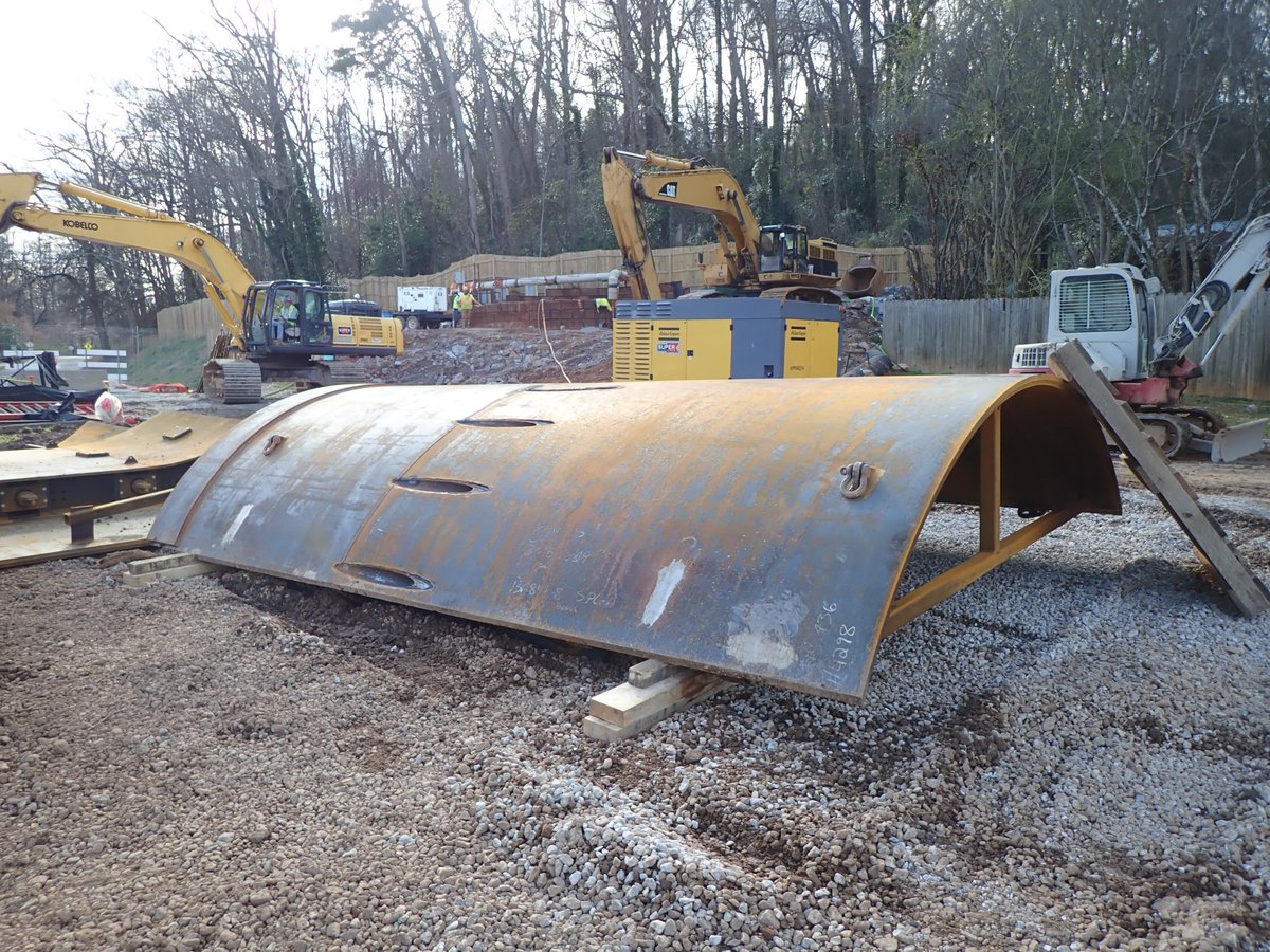 ReWaGVL's tweet photo. The Dig Greenville starter tunnel shield has arrived. @Black_Veatch is working to assemble the shield for the tunnel that will make a way for the tunnel boring machine. https://t.co/9nlSwaKV5W