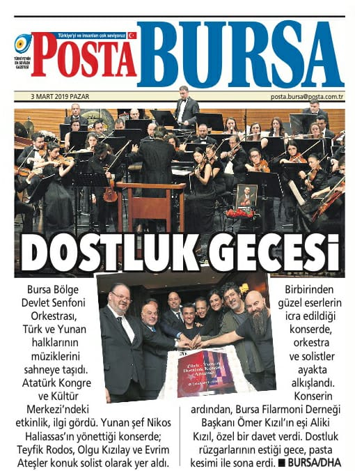 teyfikrodos's tweet photo. Bursa Bölge Devlet Senfoni Orkestrası ile birlikte gerçekleştirdiğimiz ve Yunan şef Nikos Haliassas'ın yönettiği Türk-Yunan Dostluk Konserimizin basındaki yansımaları... #basin #concerts #bursa #pazartesi #Greece https://t.co/0PcqYHyts4