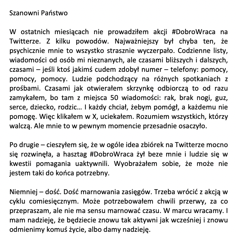 K_Stanowski's tweet photo. Moje oświadczenie w sprawie akcji #DobroWraca. Jeśli też wracasz, to daj RT i wkrótce zróbmy znowu coś dużego. https://t.co/nmJrKuLb1E