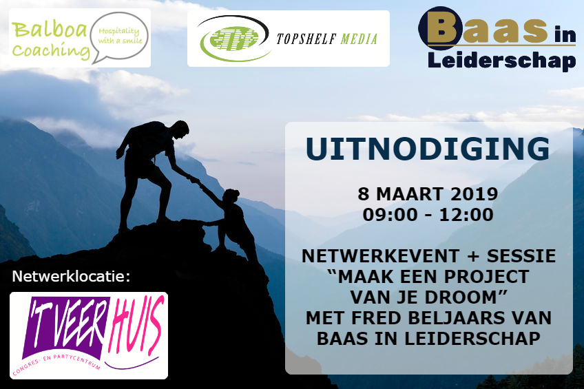 Wil jij jouw droom ook waarmaken? Kom dan op 8 maart naar onze netwerkbijeenkomst, georganiseerd door <a href="/BalboaCoaching/">BalboaCoaching</a> en <a href="/Topshelf_Media/">Topshelf Media ®</a>​. <a href="/FredBeljaars/">Fred Beljaars</a>​ van Baas in Leiderschap​ neemt je dan mee in de wereld van het realiseren van je droom.Zie opencoffeeutrecht.com/8-maart-2019-n…