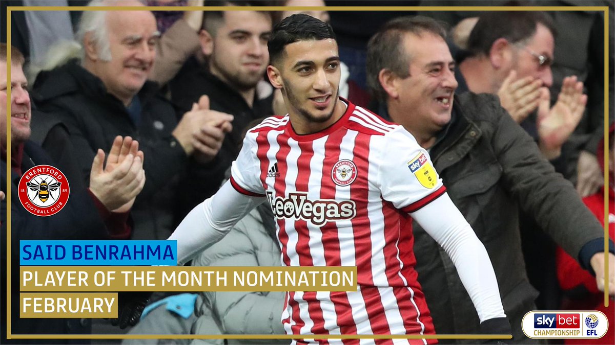 SkyBetChamp's tweet photo. Your Player of the Month nominees for February!
Adams - @BCFC
Benrahma - @BrentfordFC
Davies - @PNEFC
Pukki - @NorwichCityFC
#EFL | #SkyBetChampionship https://t.co/fHwmUbCO3e