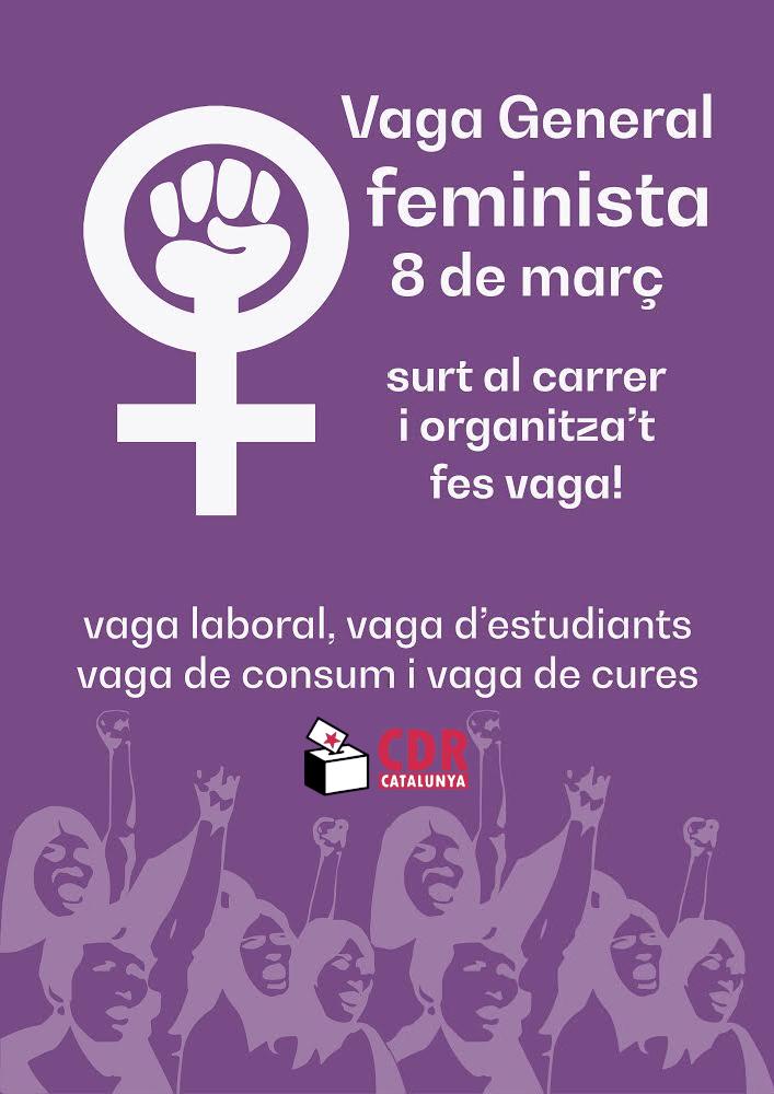 S’acosta el 8 de març, el dia de la vaga feminista!

Si tu també estàs farta de la desigualtat constant en què vivim, lluita pels teus drets

Secunda la vaga i surt al carrer!

La revolució o serà feminista o no serà!

#8M 
#VagaGeneralFeminista 
#UnPasEndavant 
#CDRenXarxa