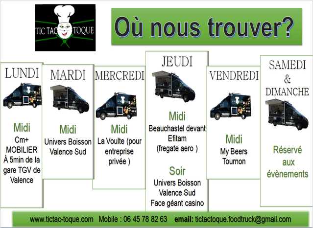TicTac_Toque's tweet photo. Nouvel emplacement dès Lundi 11 mars proche #gareTGVValence sur le parking de @CMPlusMobilier  #déjeuner #foodtruck #entreprises #menudujour @Sauvemagaredev1 https://t.co/iLlPTGUsye