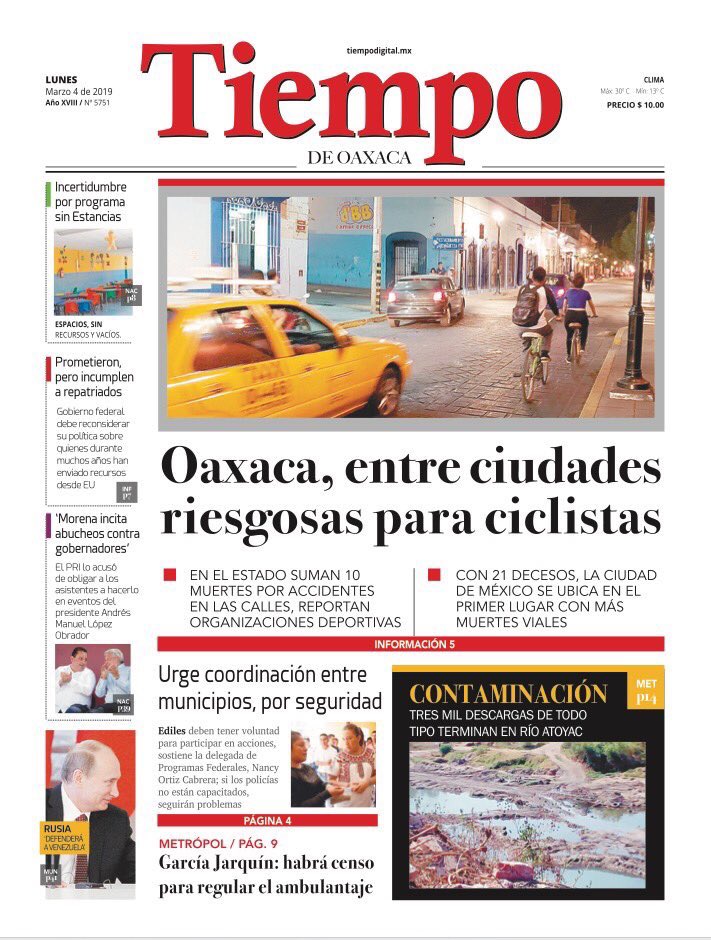 MonitorOaxaca's tweet photo. Así lucen los titulares este lunes 4 de marzo de 2019 de los diarios con mayor circulación en #Oaxaca https://t.co/wSKe3NQhKq