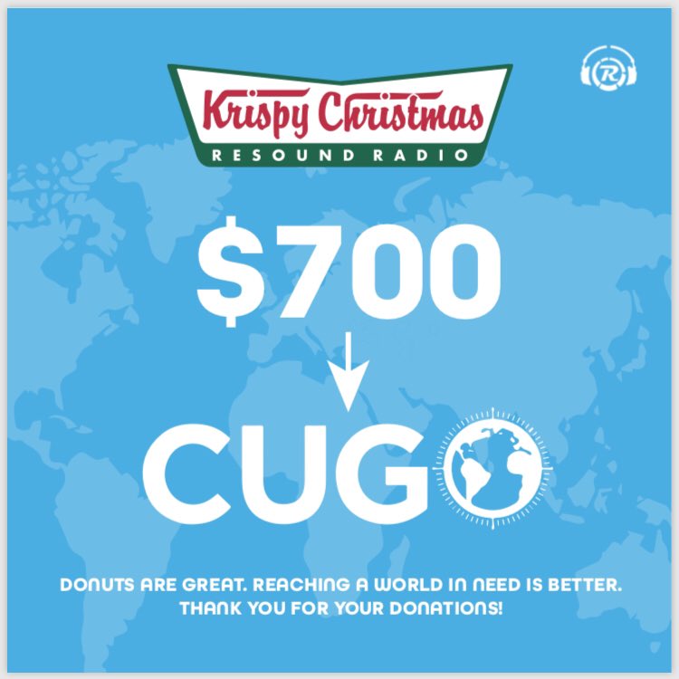 ResoundRadio's tweet photo. If you bought donuts from Resound for Krispy Christmas, you helped support teams that are on mission trips right now! Resound donated $700 to Global Outreach because of YOUR support. Remember to be praying for these teams to make Gospel impact. @cedarville @cedarvilleGO https://t.co/pv9nHXxstF