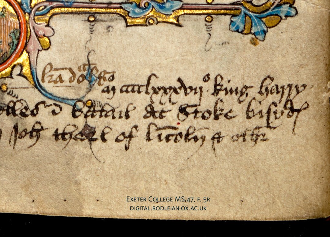 Detail of a handwritten addition to a medieval psalter.