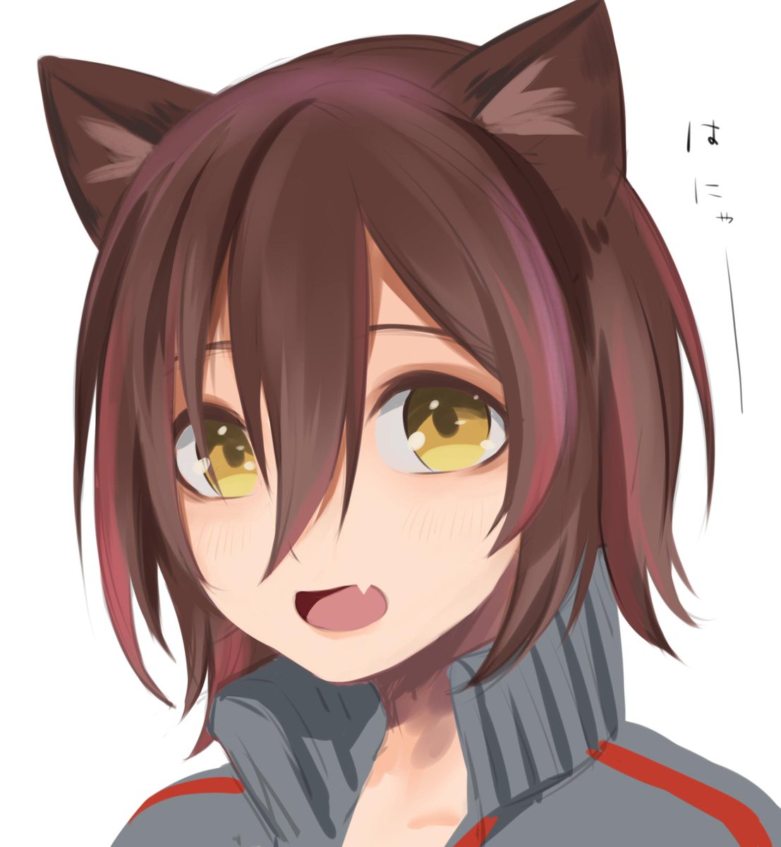 roboco-san 1girl solo animal ears brown hair jacket fang cat ears  illustration images