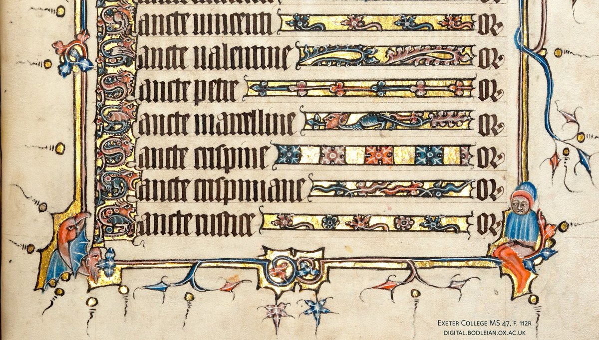 Detail of a decorated litany of saints from a medieval psalter.