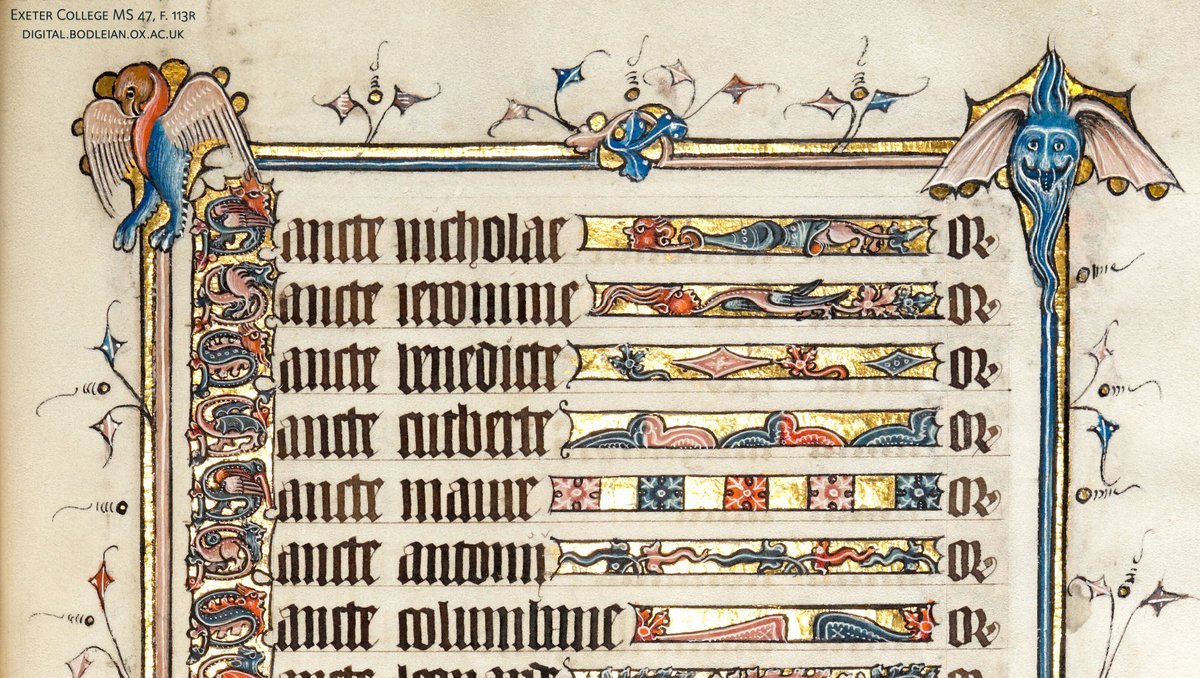 Detail of a decorated litany of saints from a medieval psalter.