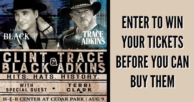 KokeFMAustin's tweet photo. .@Clint_Black and @TraceAdkins are bringing the Hits. Hats. History. tour to the @HEBCenter on August 9th, w/special guest @TerriClarkMusic. 
Tickets won't go on sale until Friday, but you can win a pair of tickets before you can buy them now! 🎫: https://t.co/Jfbd5kDfaL https://t.co/SoP489aqWu