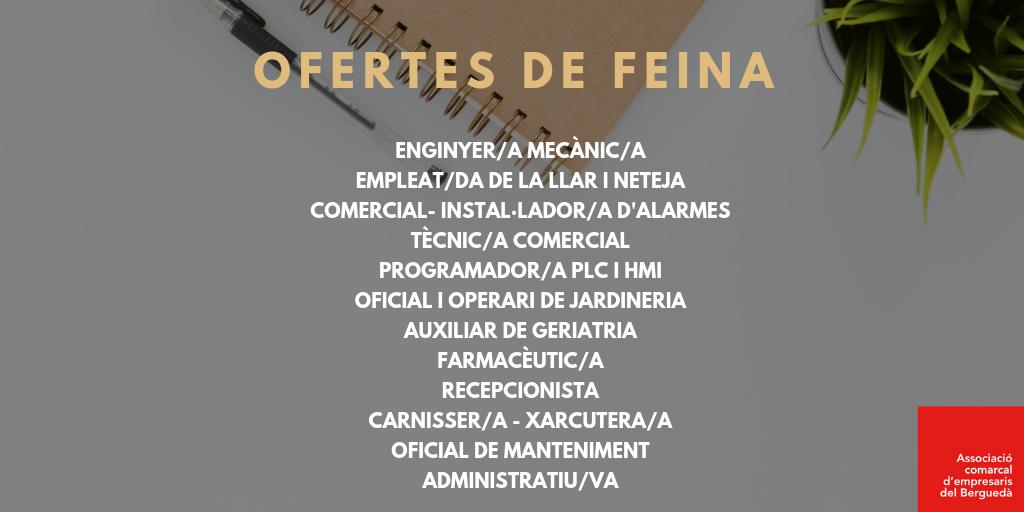 AcebBergueda's tweet photo. Comencem la setmana amb la nostra borsa de #treball. No perdis més temps, fes un cop d’ull a les nostres ofertes i si alguna t’interessa, envia'ns un correu a rrhh@aceb.cat o vine a l'ACEB (Plaça Tarascón n8 bx).
👉https://t.co/7VWPQcRBB3 https://t.co/l18aPy27De