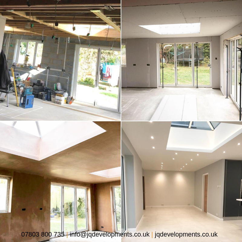 JQ_Developments's tweet photo. Look at the different stages here, from the initial extension build &amp; then our dry-lining of the walls, plastering &amp; fitting.  

Contact us if you are thinking about an extension on 07803 800 735

#homeextension #extension #buildingwork #builderssurrey #fmbbuilders #extensions https://t.co/5F79Mq1xf0