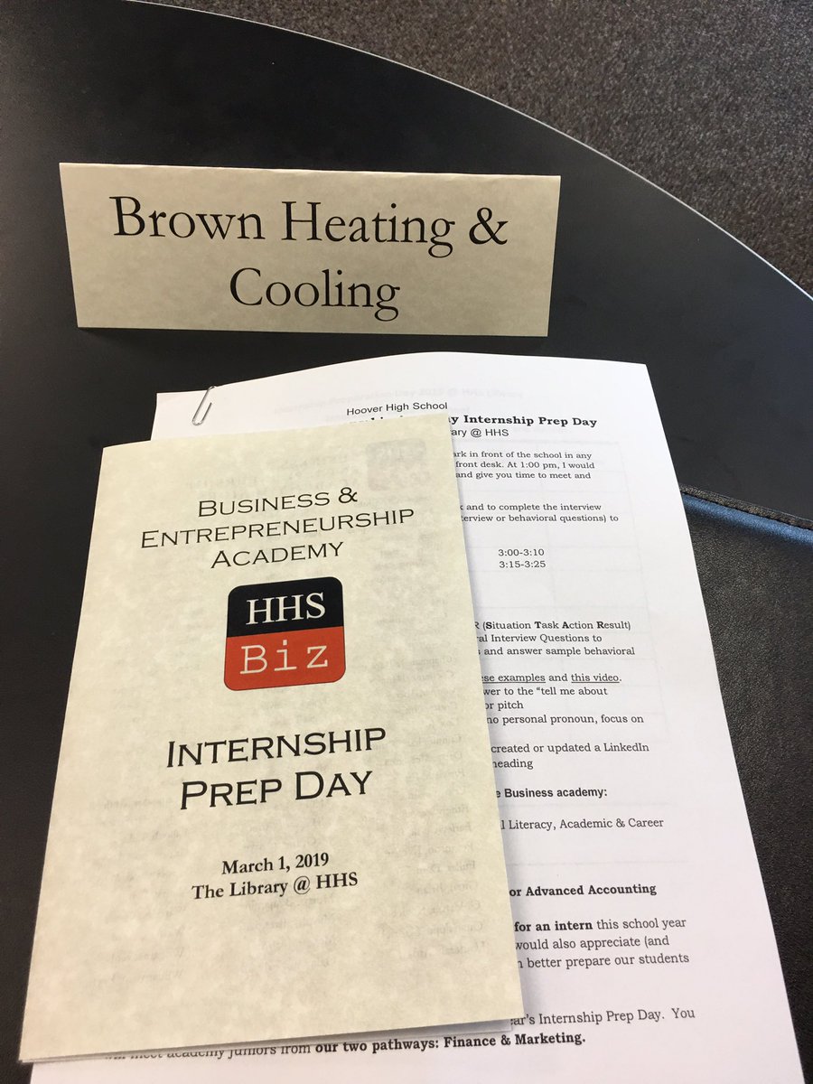 BrownHeatCoolAL's tweet photo. The future looks bright! Our Operations Mgr, Brian had the opportunity to participate in practice interviews w/@HooverHighBucs https://t.co/e8jQycaB4t