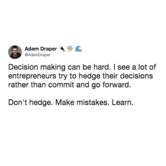 What decisions do you have to make today? (<a href="/adamdraper/">Adam Draper ⏻</a> on twitter)⁣
________________________________________________________⁣
#smallbusiness #hustlehard #keephustling #motivation #motivationalquotes #motivational #entrepreneurquote #entrepreneur #wor… ift.tt/2XAWM9b