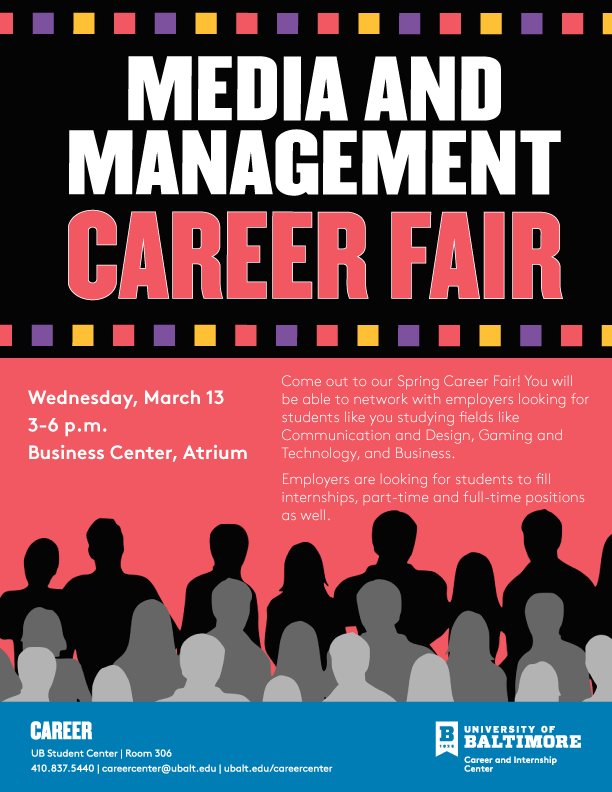 UBaltCAS's tweet photo. Next week, the @UBCareerCenter will host two #career fairs on the UB campus. Mark your calendar! LEARN MORE: https://t.co/jHuPPi3Alx #ubalt https://t.co/nNcZ4WkF6R