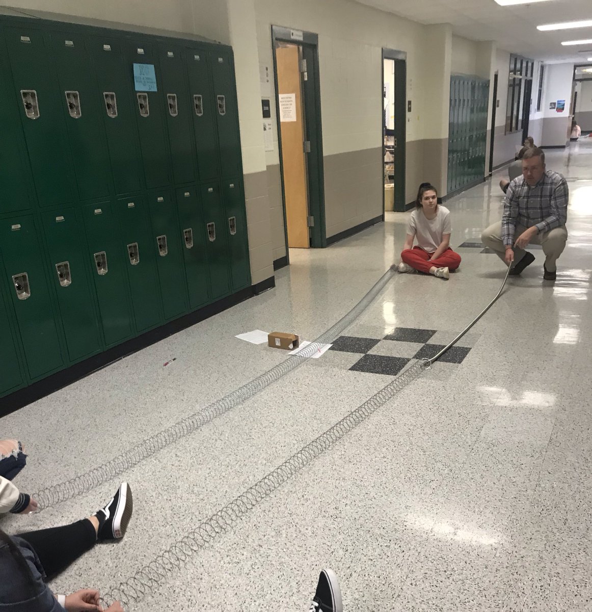 cvhssci's tweet photo. Mr. Andrews Physics class checking out energy with slinkies #pawsitivelyamazing #greatdaytobeagrizzly https://t.co/0nbZ1E6hi1