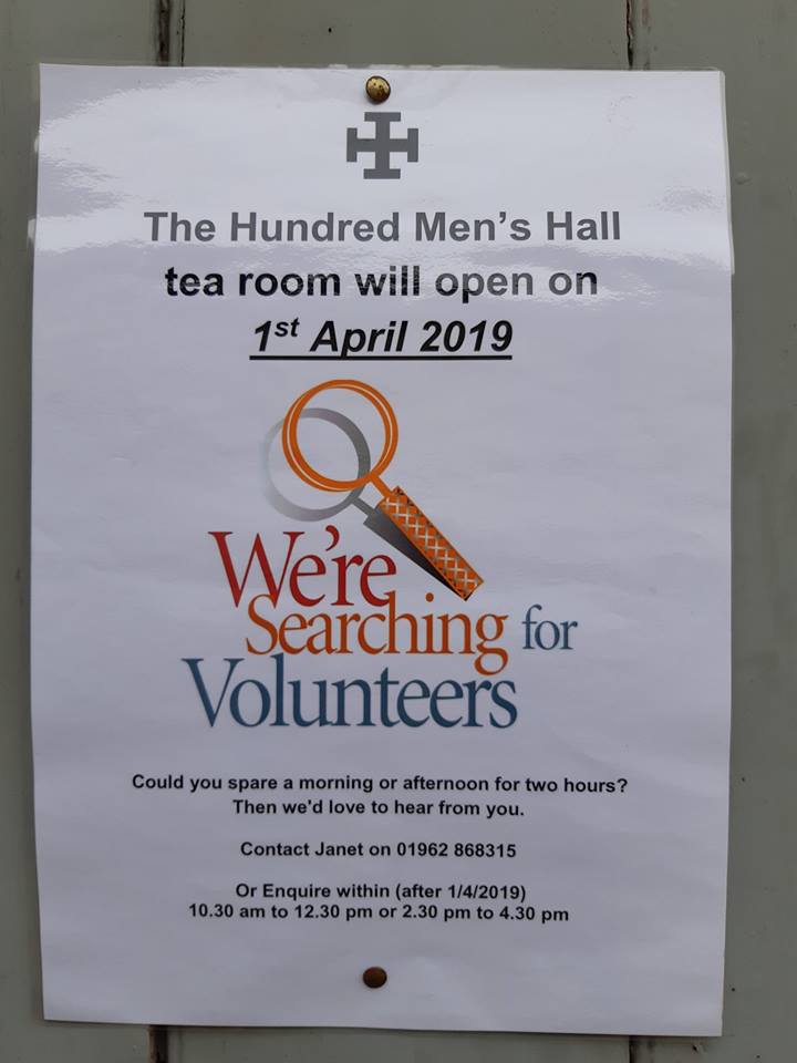 Do you have regular spare time to be able to volunteer in our Hundred Men's Hall tea room?