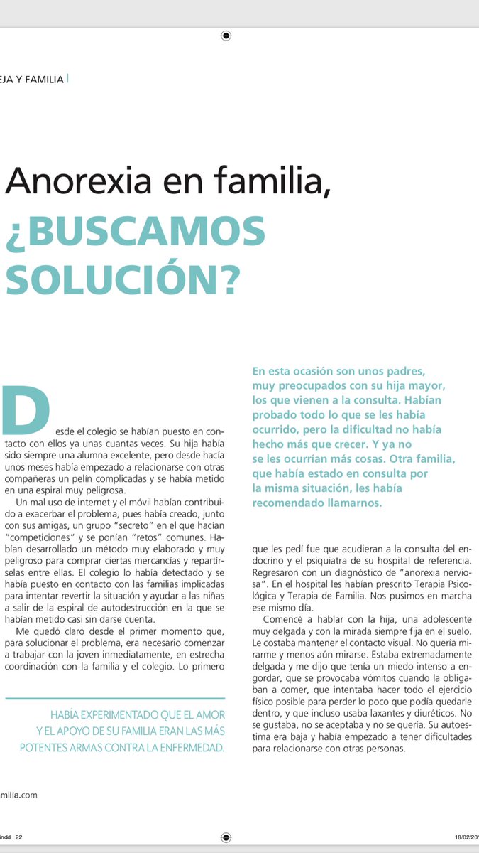 PalomadeCendra's tweet photo. Comparto mi artículo de marzo en la revista Hacer Familia. Esta vez sobre la Anorexia. ¡Espero que os guste! https://t.co/ZxOC89zH0n