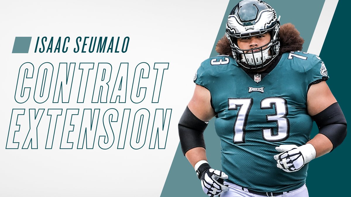 Eagles's tweet image. The #Eagles and OL Isaac Seumalo have agreed to terms on a three-year contract extension through 2022.

#FlyEaglesFly