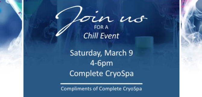 CompleteCryoSpa's tweet photo. Join us for our open house! 
Sat. March 9th at 4pm 
Complimentary #WholeBodyCryotherapy Session
2209 W. Wildcat Reserve Parkway Ste E1-B #HighlandsRanch
https://t.co/lP3rKOHxHI
#Cryotherapy #cyro #openhouse https://t.co/j3spl4J99i