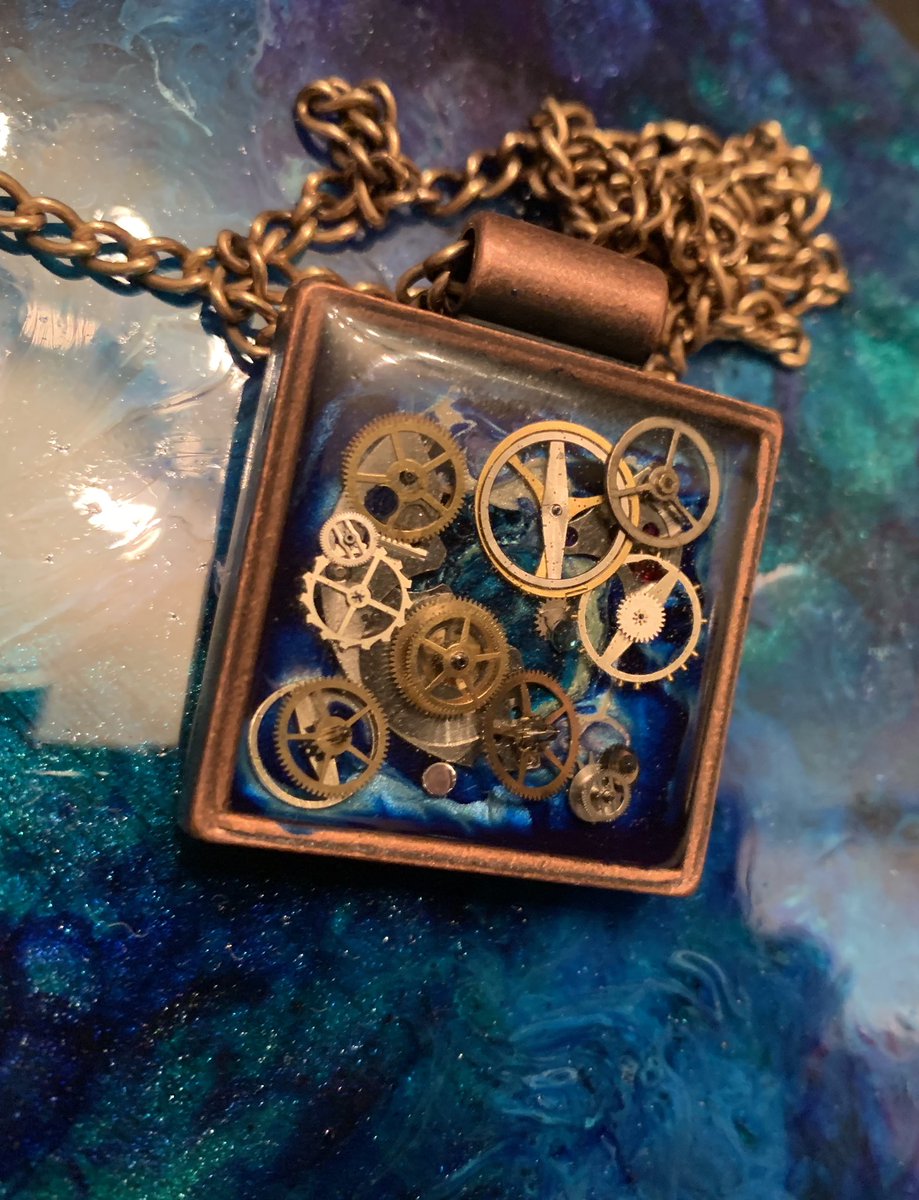 One of my #favorite #pieces of #jewelry #handmade #imadethis #steampunk #solidbrass #watchgang #watchparts #pebeopaint #resin #abstract #wearableart #artist #twitterart #newbie #itry #selftaught