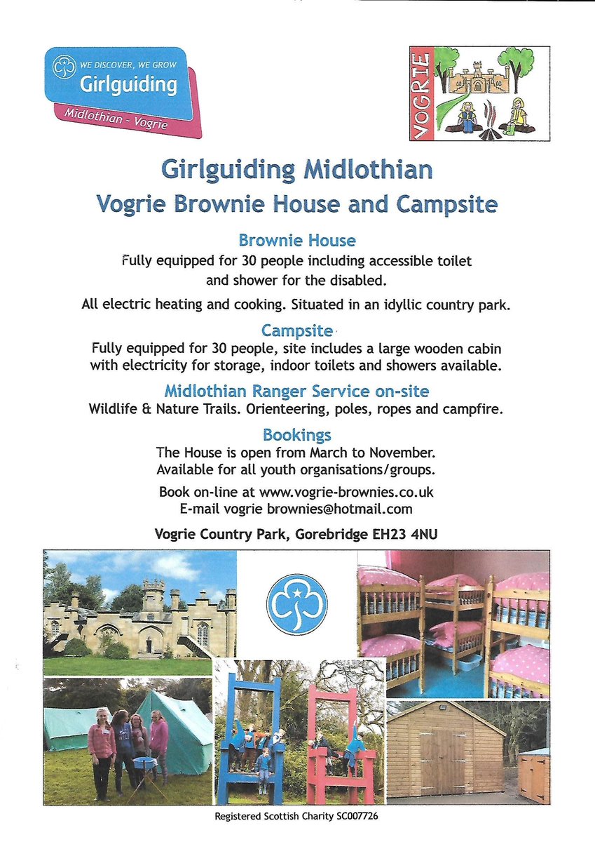 Vogrie Brownies, come and stay at our Midlothian Brownie House or camp on our campsite.  You will have a great time.