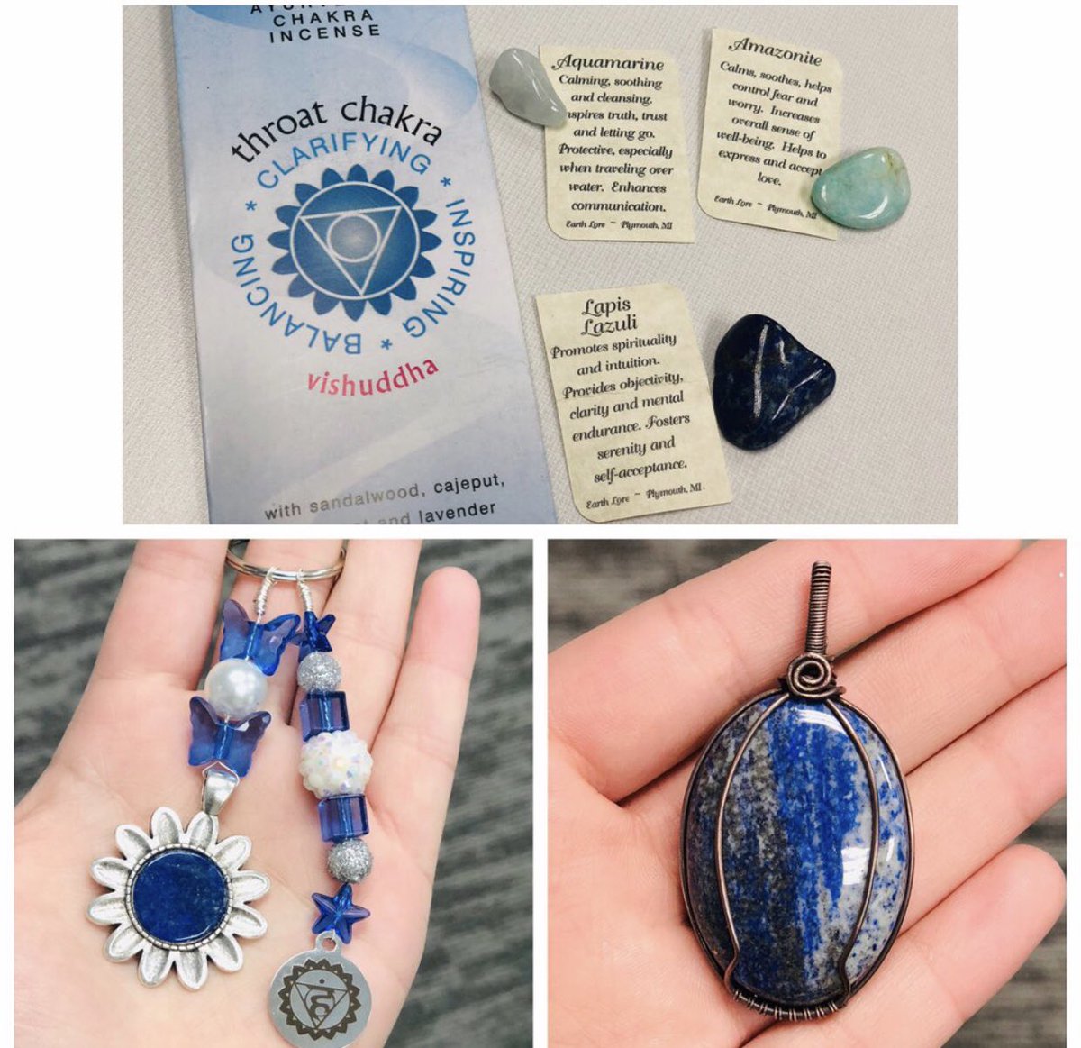 PureKaeos's tweet photo. @mantra_minerals @wavyxxbaby @spacevaluee @lilmisstangles @sunnicaella @___micki___ @spacevalue @groovypendys @heytheremissmic @tooturntjazz 🧿Throat Chakra🧿
~personal truth, expression, communication~

FOLLOW + RT~ @tooturntjazz (lapis keychain &amp; pendant + incense/tumbled stones) + @vibesbykae (mandala/drawing piece)

Head over to @mushcircles + @ezzybeanart for the third eye chakra! https://t.co/U2iFxaSlVA