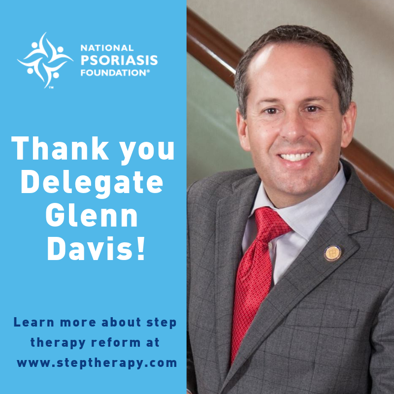 NPF's tweet photo. Virginia’s @DelGlennDavis has tirelessly supported #steptherapy reform through #HB2126 so Virginians can get the meds they need, when they need them, without #failfirst. Thank you for all you’ve done! Visit https://t.co/8S1z0DmsVU to learn more! #NPFadvocacy https://t.co/Zy5Ab367eT