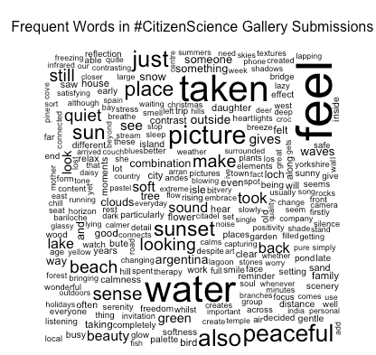 ProjectSoothe's tweet image. Five days to our fourth birthday! When people share images to the #CitzenScience gallery they say why they find the picture soothing - here are some of the most frequent words.