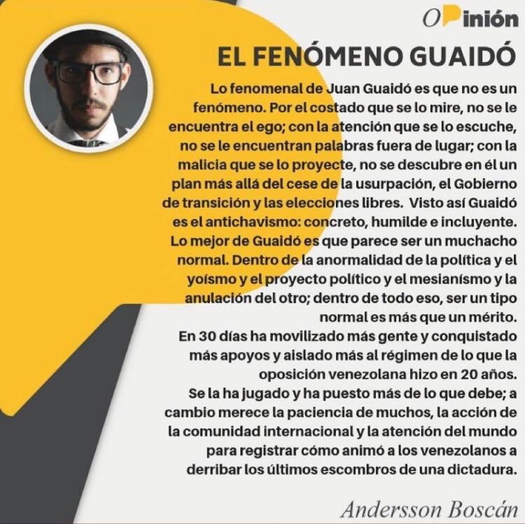 lucolmen's tweet photo. Un corto editorial de @AnderssonBoscan sobre @jguaido y una extraordinaria foto de @valavol que convergen armónicamente para describir este fenómeno de esperanza para lograr una #Venezuelalibre https://t.co/nTPrXYkp8g