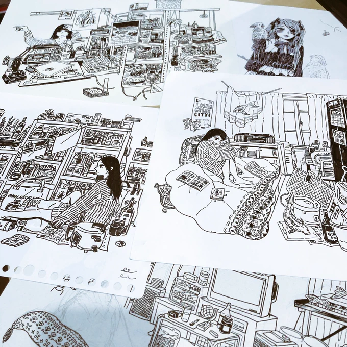 My sketches for upcoming Rakugaki show at @giant_robot ✨ 