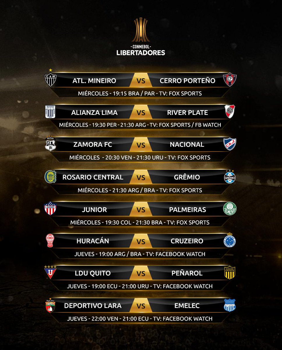 ⏰📱💻📺 ¡Horarios, quién transmite y todo lo que hay que saber de la primera fecha de la Fase de Grupos de la #CONMEBOLLibertadores, que comienza este martes!