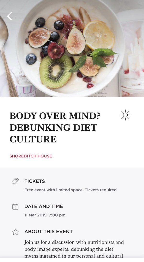 Clementine_Miss's tweet photo. This months Soho House talk debunks diet culture and dispels pseudoscience myths with the brill @One_Angry_Chef @Nadia_Craddock @jessrann 🖤 If you’re interested in coming DM me! https://t.co/vsXLIcoRaj