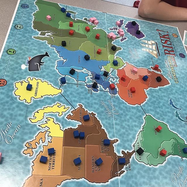 dumbbiologist's tweet photo. The pink player is not doing good. Unrelated, probably, I’m not good at Risk. #ttg #tabletopguild #afterschoolclubs https://t.co/uzJ0mclcdJ https://t.co/rsmf0VI7sI