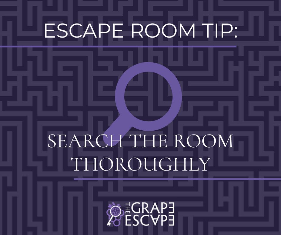 grapeescapenapa's tweet photo. #EscapeRoomTip: Search the room THOROUGHLY! π Clues can be anywhere so leave no stone unturned. Consider dividing the room into sections for each member to investigate or split into pairs and so you get 2 sets of eyes in each area. π§
#escaperoom #escaperoomhints #napavalley https://t.co/ZiCgi9stDO