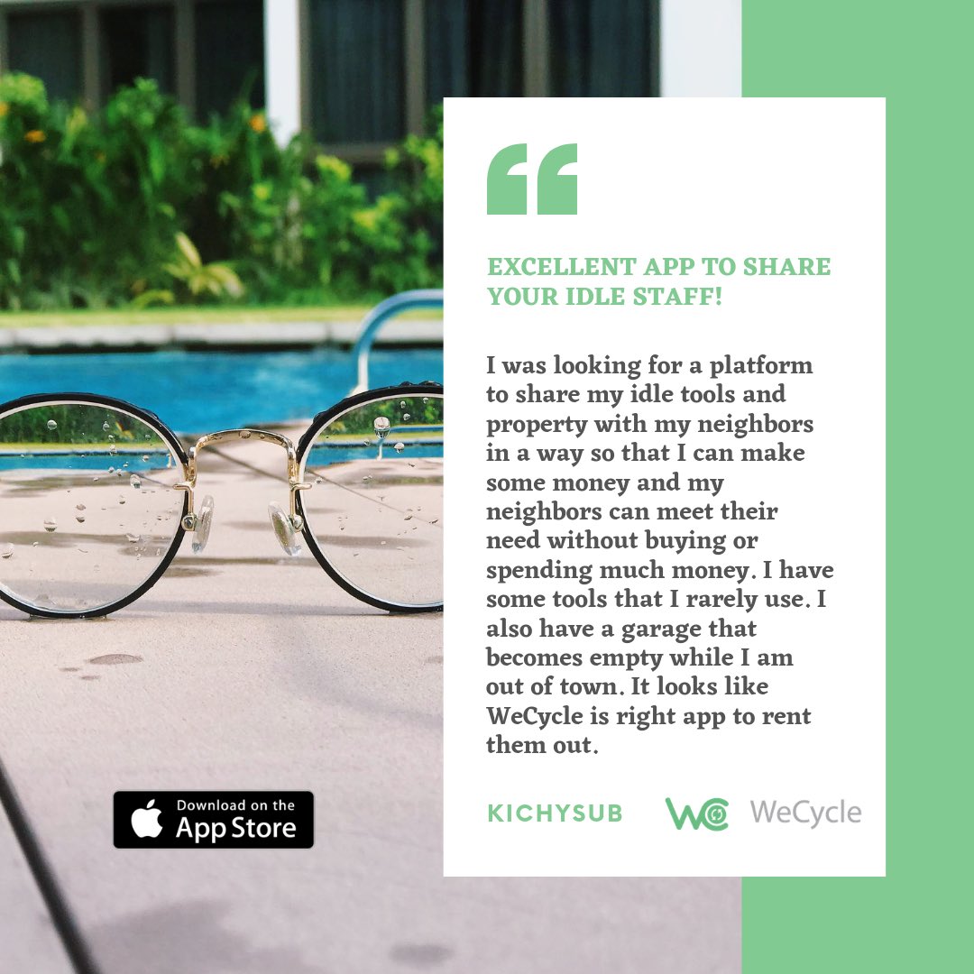 Find us in the App Store. #wecycle Rent what you want | Lend what you don’t.
#peertopeer #passiveincome #SharedOwnership #rent #lend #futureofownership #gogreen