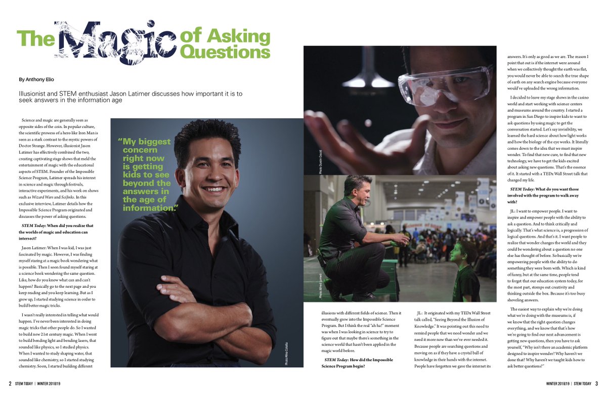 jasonlatimer's tweet image. Special shout out to STEM Today Magazine and their partnership with USA Science and Engineering Festival for all the support!!!! Thank you so much for showcasing #ImpossibleScience and spreading the word about the importance of wonder in education!