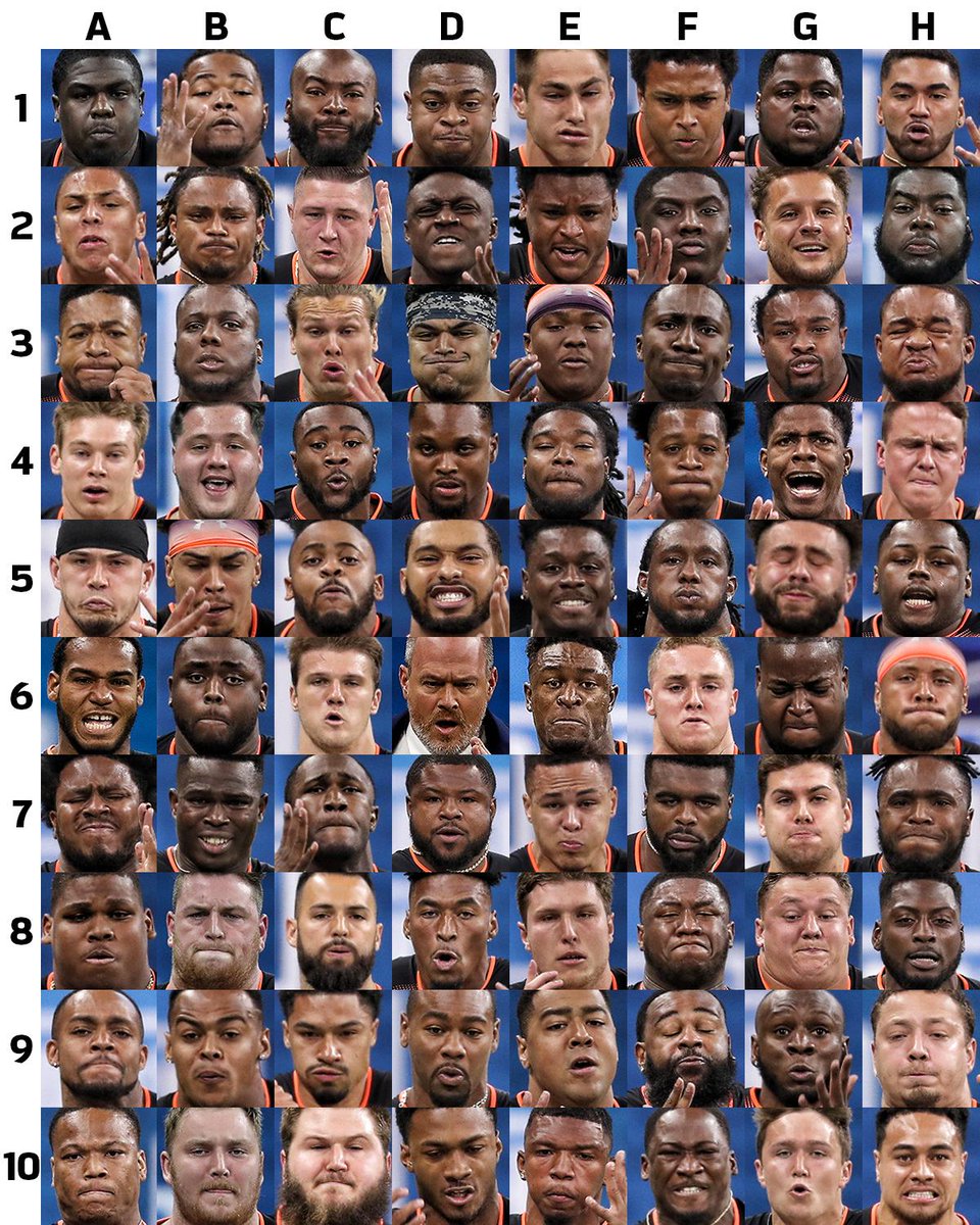 NFL's tweet photo. 2019 #NFLCombine Faces of the 40!

Pick your favorite 😂 https://t.co/8Pvxq572aF