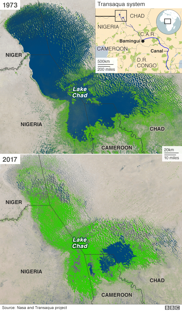 hallaboutafrica's tweet photo. I've updated satellite photo of Africa's most visually-dramatic environmental disaster: the disappearance of Lake Chad. Cameroon, Chad, Niger and Nigeria now have much more landmass, at expense of the fishing industry, potable water, irrigation and several animal species. https://t.co/ogNIFjrR1f