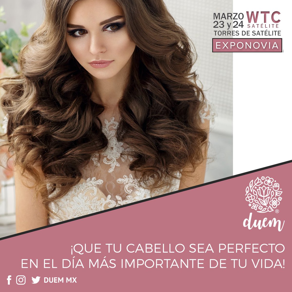 DuemMx's tweet photo. Queremos que te veas increíble en uno de los mejores días de tu vida ¡Te esperamos en #ExpoNovia 23 y 24 DE MARZO en el WTC Mexiquense ¡Busca el stand #DUEM! Comienza a cuidar tu #cabello naturalmente 💃🌿
#haircare #hairstyle #bodas #novias #bodas2019 #Edomex https://t.co/BoSvF3Bsqf
