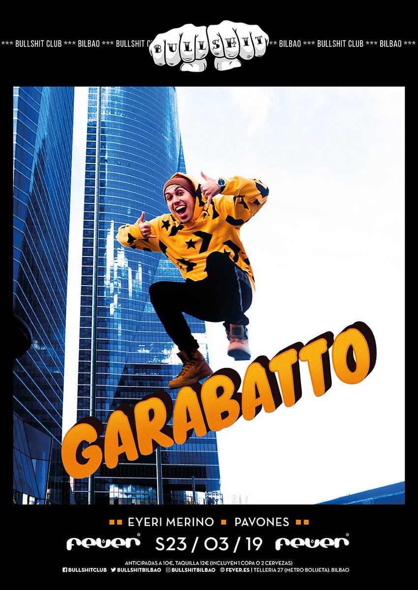BullshitBilbao's tweet photo. Como bien adelantamos el sábado. Tenemos el placer de anunciaros que el 23 de marzo volveremos a disfrutar de uno de los nacionales más top, @GARABATTOmusic. Acompañado de @EyeriMerino y #Pavones. 🔥👊⚡

⚫Sorteamos 6 pases dobles entre todos nuestros seguidores que den RT https://t.co/Jc7H80sO9M