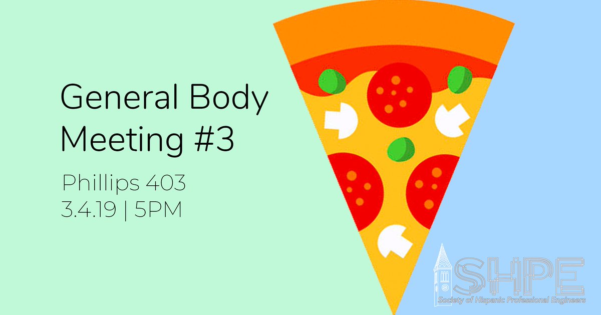 CornellSHPE's tweet photo. Happening in an hour! Come join us for our third general body meeting of the semester and participate in some exciting activities! See you soon! 🍕 https://t.co/5hQY8NvuxC