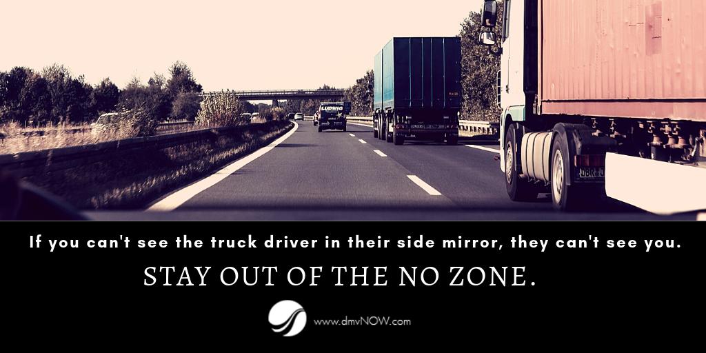 VirginiaDMV's tweet photo. Driving near a tractor trailer? If you can’t see the truck driver in their side mirror, the driver can’t see you. Stay out of the #nozone. https://t.co/OCd5xYwKMh https://t.co/2xp3nVDX1q