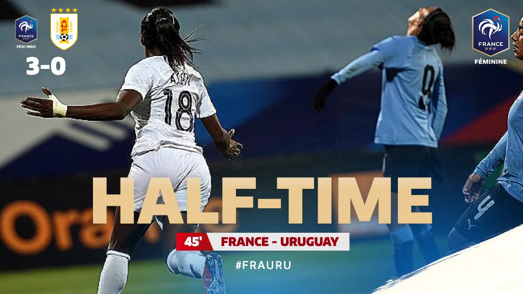 A strong first 45 minutes has Les Bleues 3-0 up at the break! #FRAURU

⚽ Viviane Asseyi

⚽ Charlotte Bilbault

⚽ Valerie Gauvin