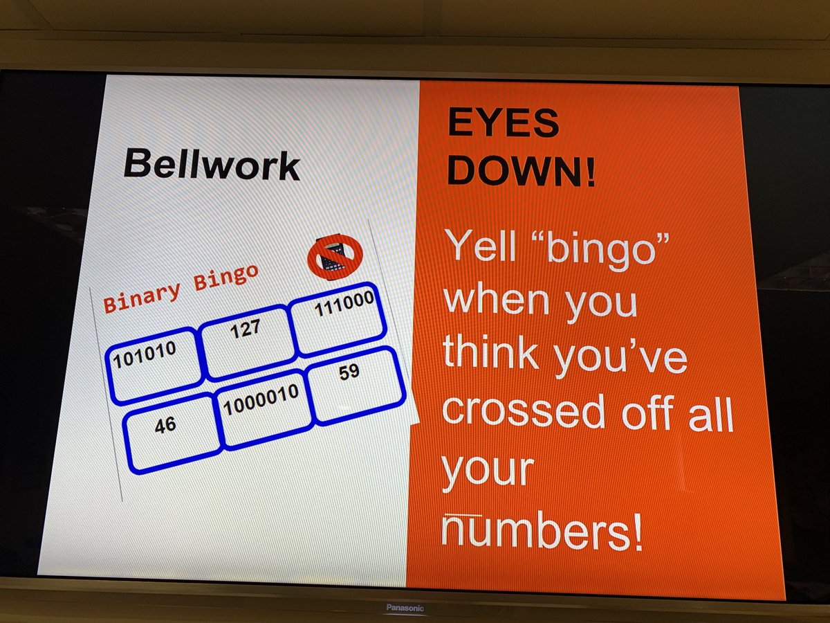 FPScomputing's tweet image. Tricky round of binary bingo for Y9 , to start off their lesson today. #gcsecomputing