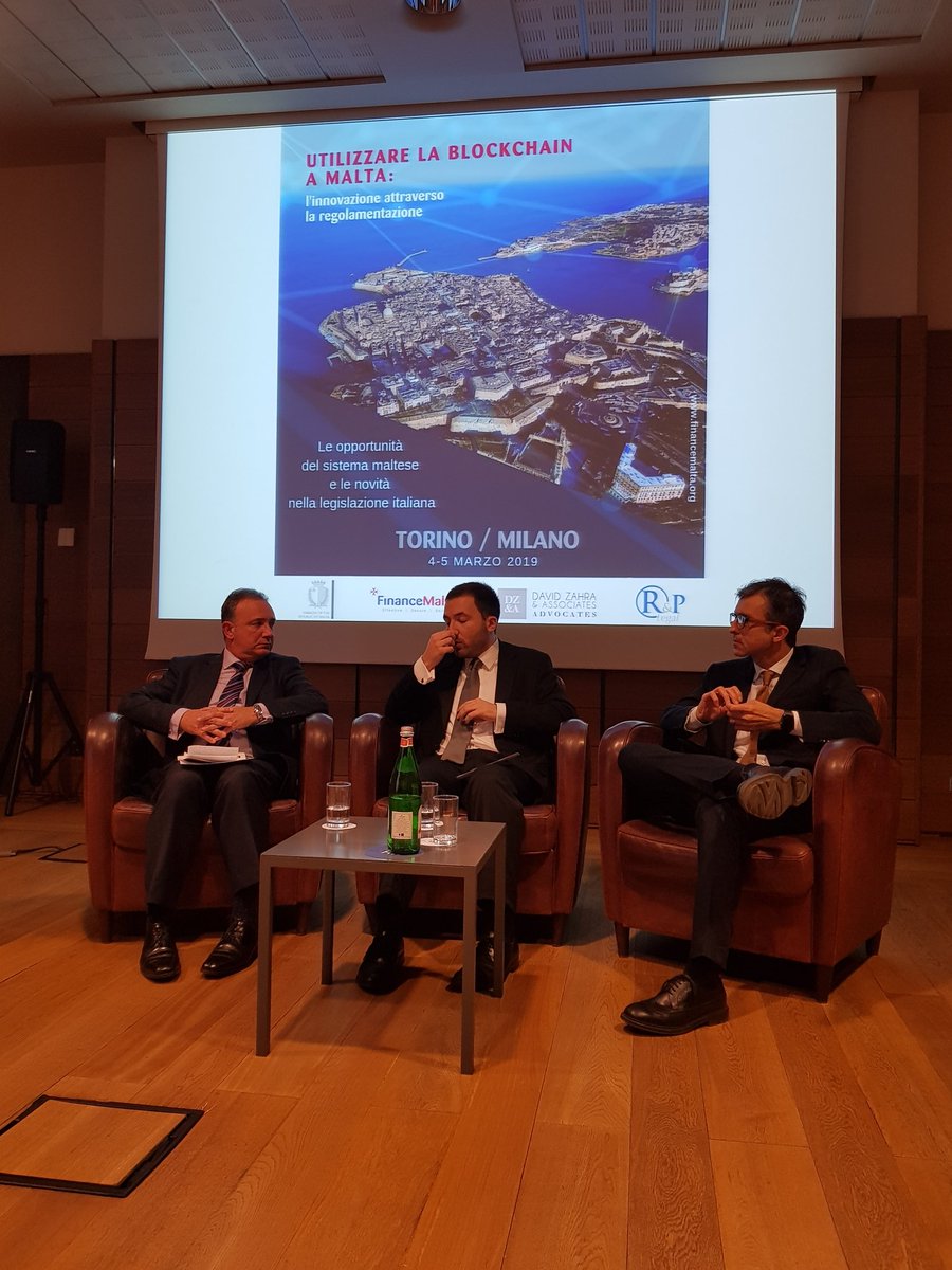 DZAdv's tweet photo. @federicovasoli now moderates the event's panel discussion at the Torino leg of the #blockchain #Malta event organised by @financemalta, @DZAdv and R&amp;P Legal https://t.co/JK5YBXIWGB